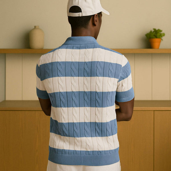 Men’s Capri Striped Knit Polo – Short Sleeve Cable Texture with Classic Collar