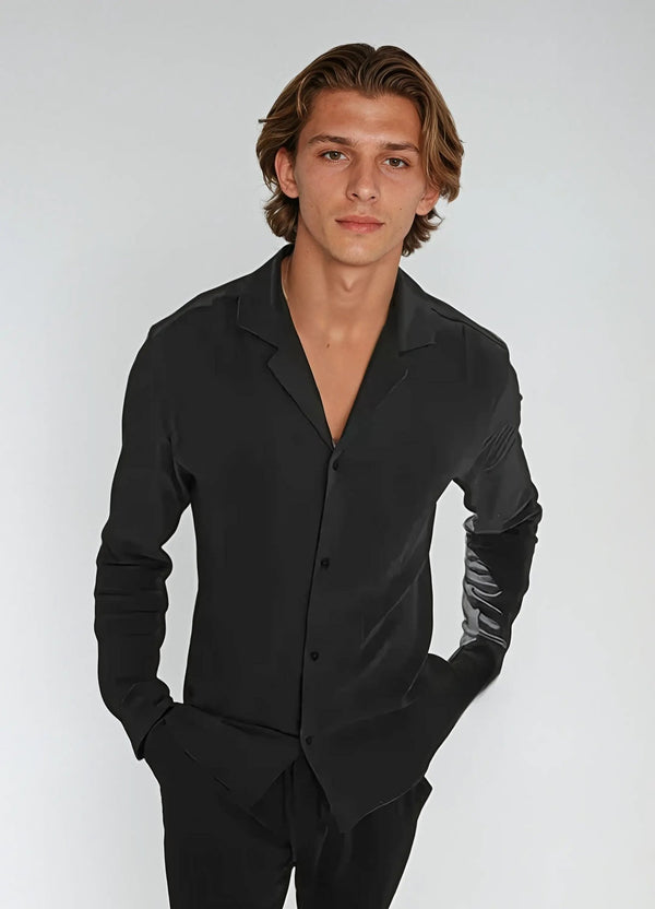 Men’s Black Linen Beach Shirt – Lightweight, Textured Weave for Effortless Summer Style