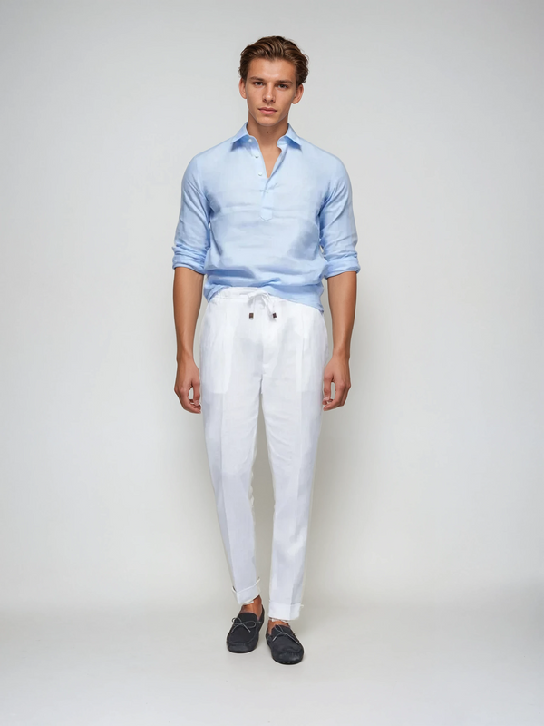 Men’s Classic Linen Pop-Over Shirt – Light Blue, Breathable & Effortlessly Refined