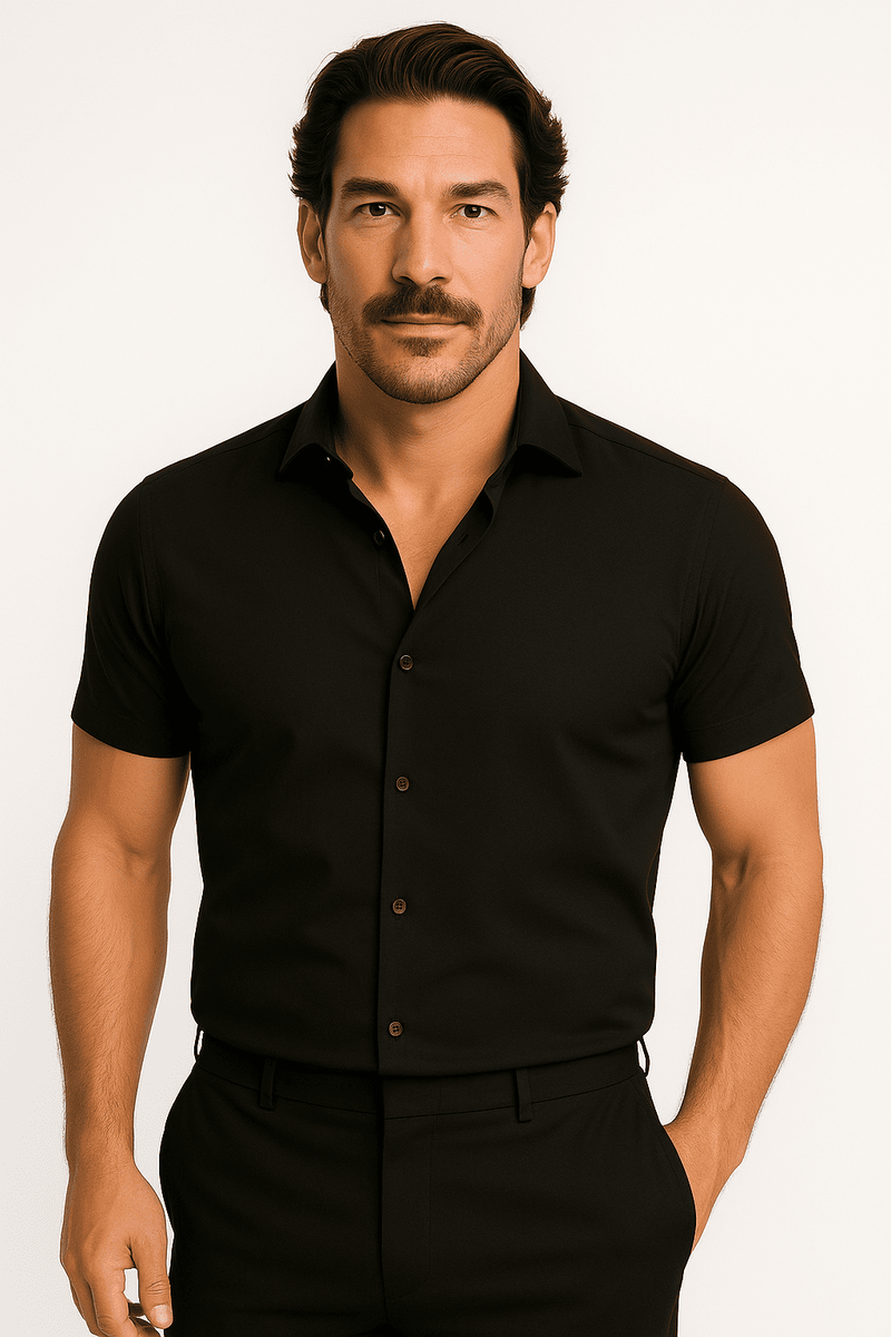 Men’s Athletic Fit Stretch Shirt – Short Sleeve, Tapered Performance Cotton