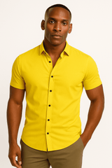 Men’s Athletic Fit Stretch Shirt – Short Sleeve, Tapered Performance Cotton