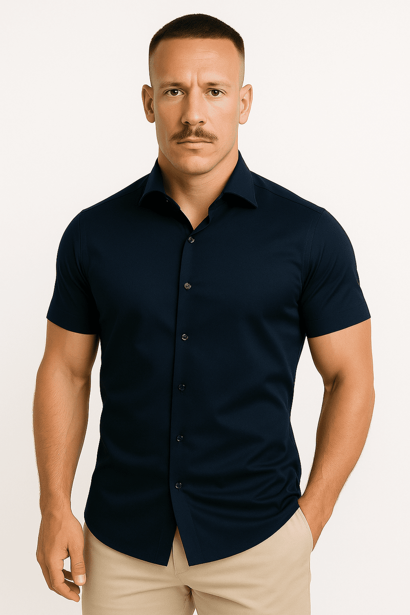 Men’s Athletic Fit Stretch Shirt – Short Sleeve, Tapered Performance Cotton
