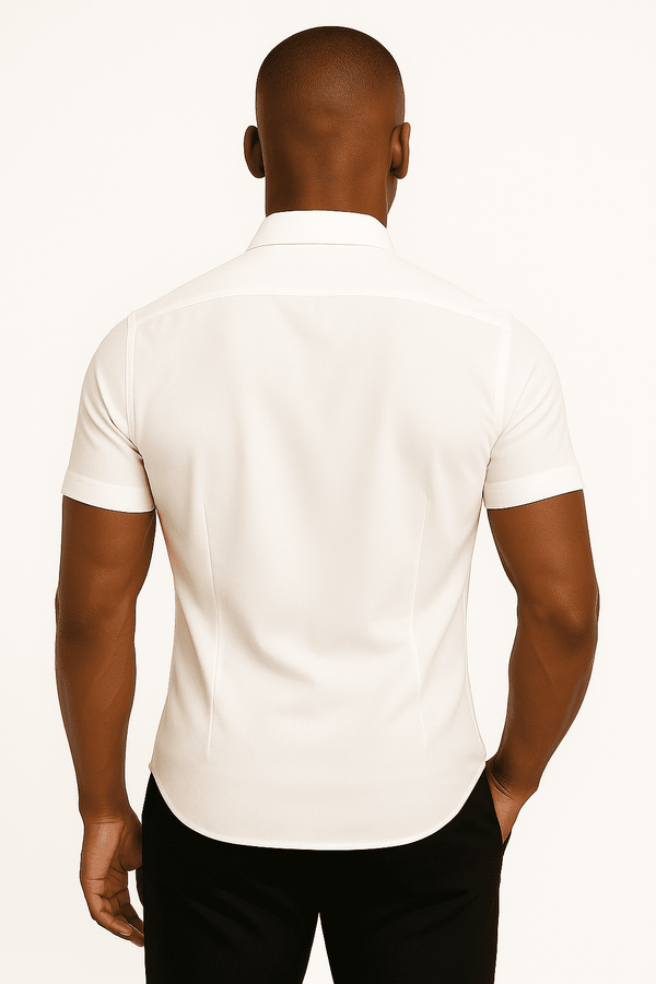 Men’s Athletic Fit Stretch Shirt – Short Sleeve, Tapered Performance Cotton