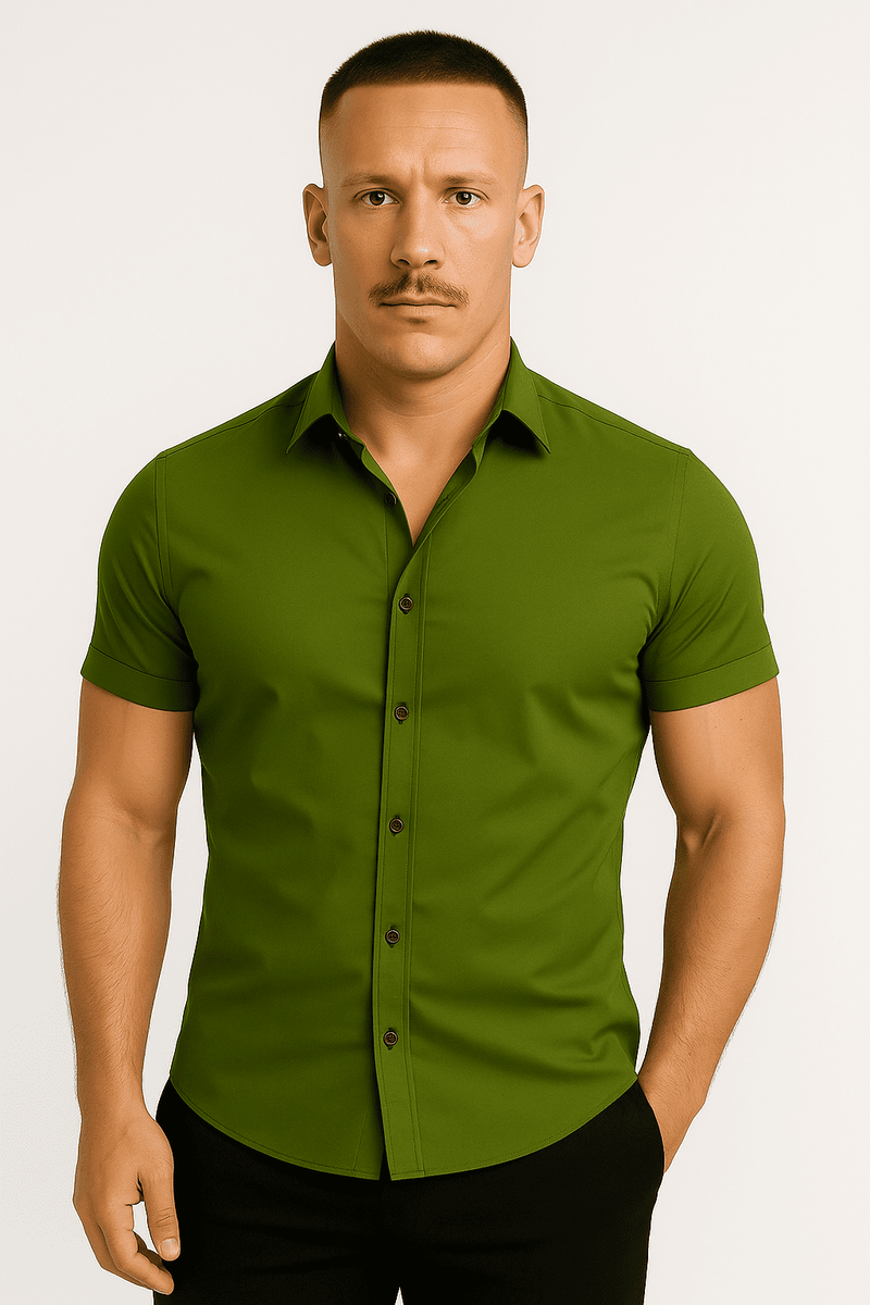 Men’s Athletic Fit Stretch Shirt – Short Sleeve, Tapered Performance Cotton