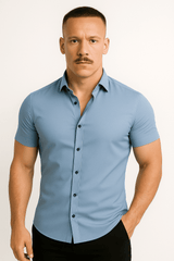 Men’s Athletic Fit Stretch Shirt – Short Sleeve, Tapered Performance Cotton