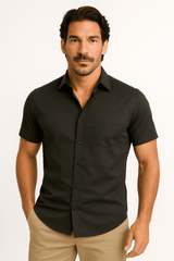 Men’s Athletic Fit Stretch Shirt – Short Sleeve, Tapered Performance Cotton