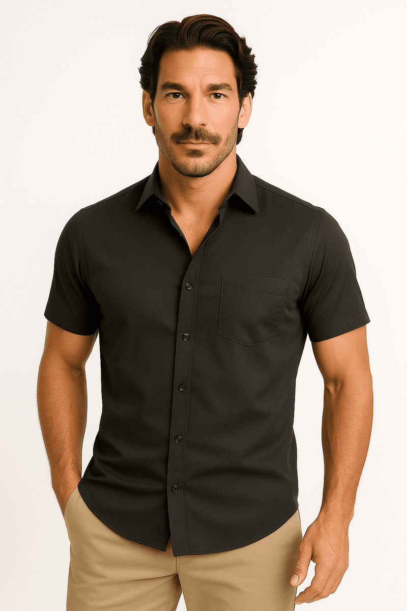 Men’s Athletic Fit Stretch Shirt – Short Sleeve, Tapered Performance Cotton