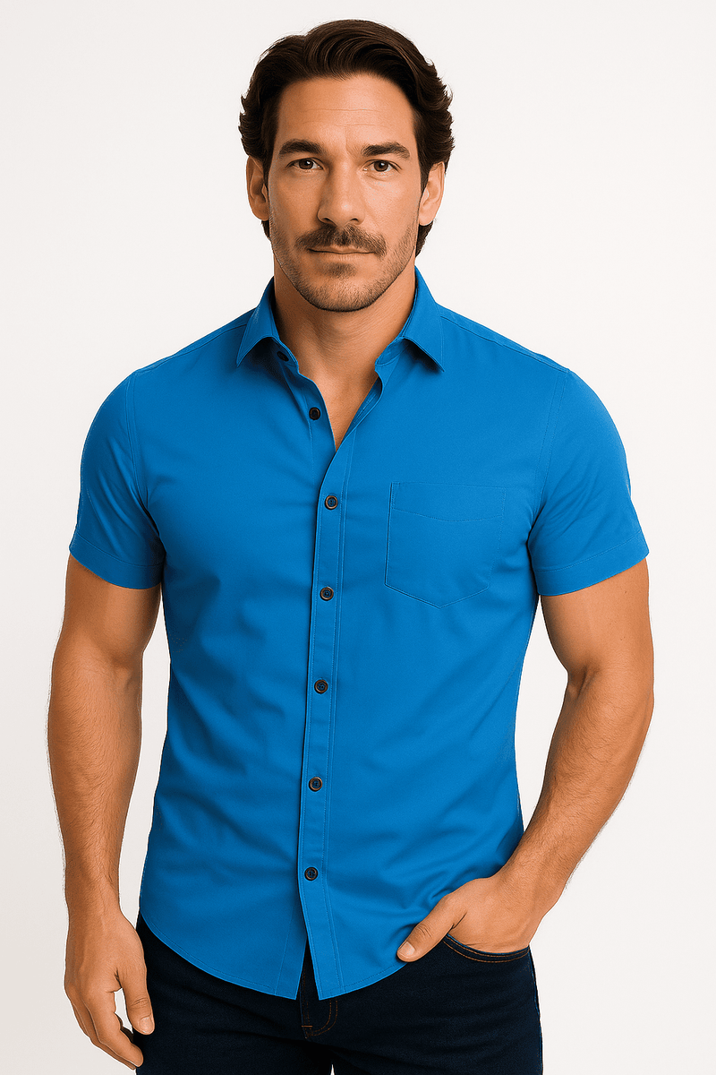 Men’s Athletic Fit Stretch Shirt – Short Sleeve, Tapered Performance Cotton