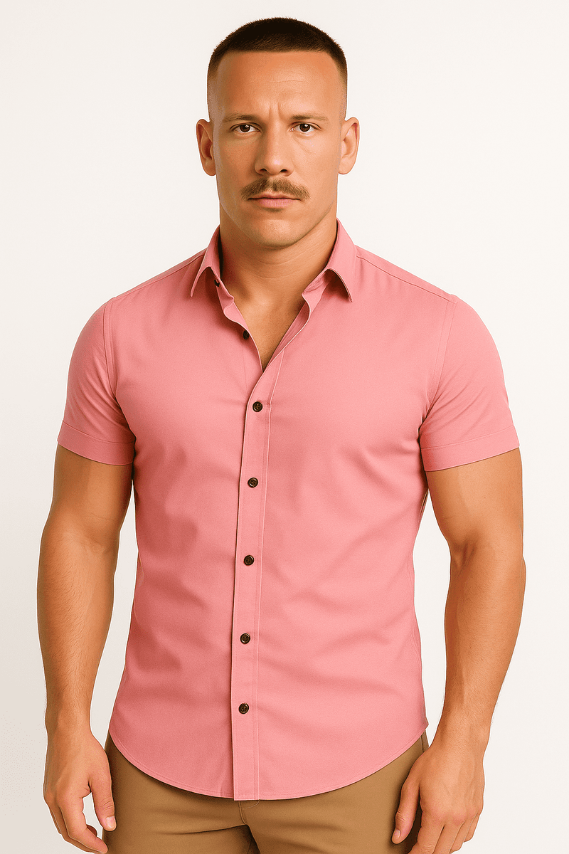 Men’s Athletic Fit Stretch Shirt – Short Sleeve, Tapered Performance Cotton