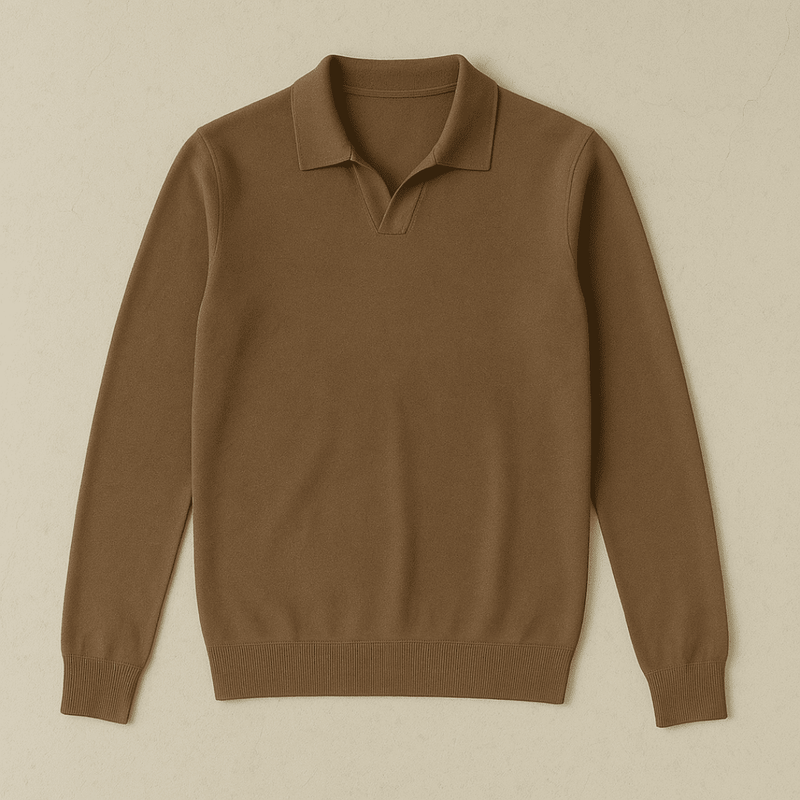 Men’s Toscana Knitted Long Sleeve Polo – Refined V-Neck Sweater Style with Classic Collar