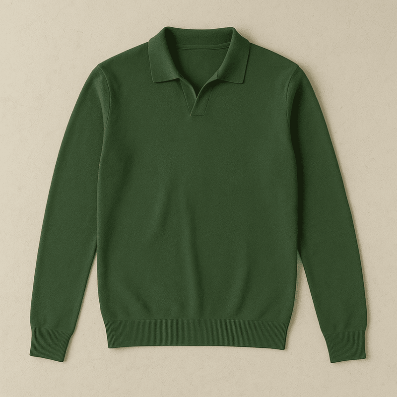Men’s Toscana Knitted Long Sleeve Polo – Refined V-Neck Sweater Style with Classic Collar