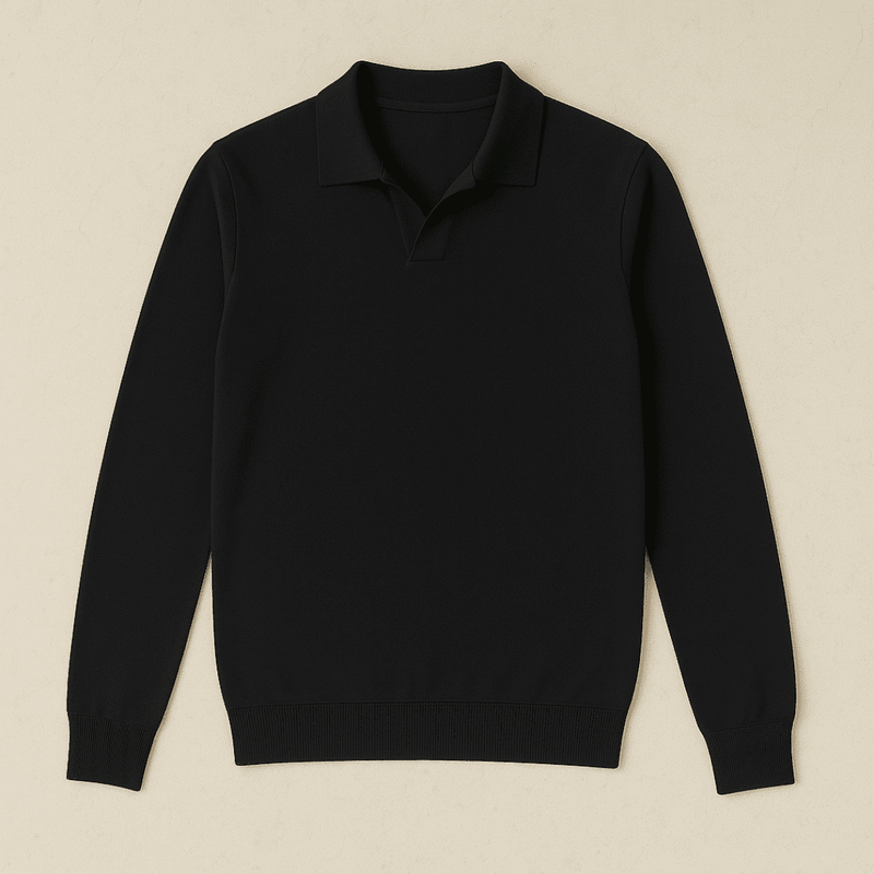 Men’s Toscana Knitted Long Sleeve Polo – Refined V-Neck Sweater Style with Classic Collar