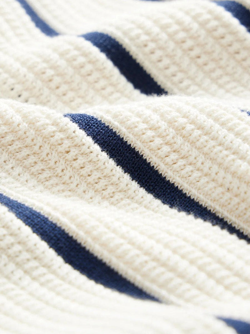 Men’s White Striped Knit Polo Shirt – Short Sleeve Viscose with Contrast Collar